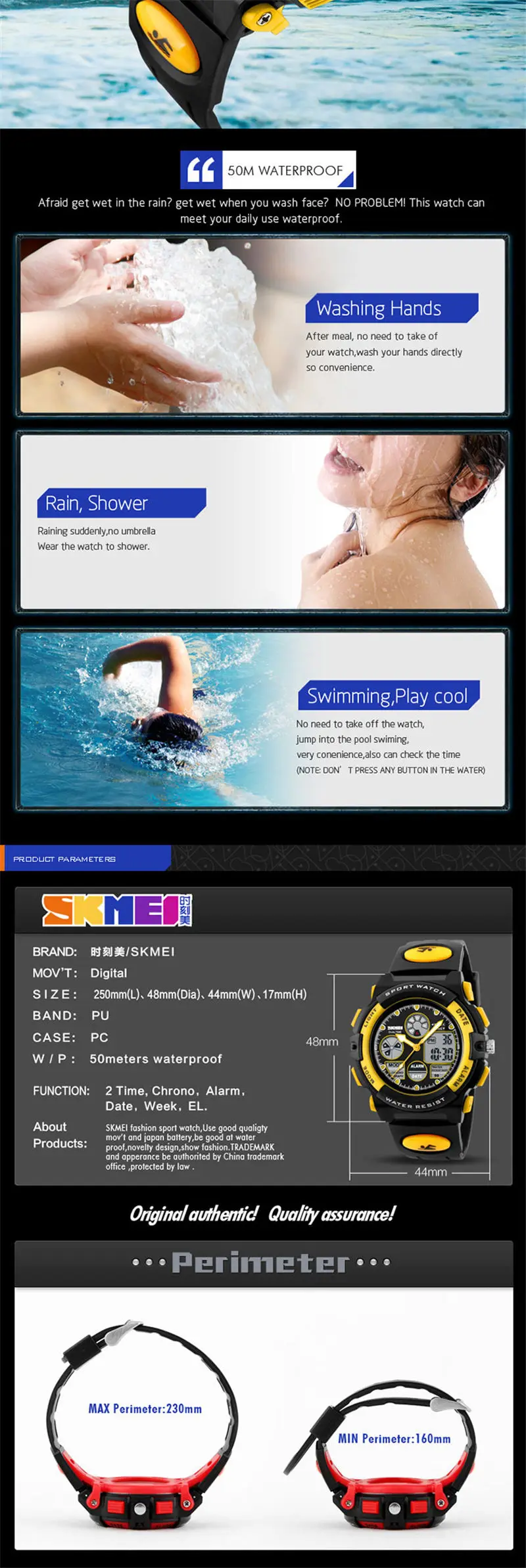 50 м Водонепроницаемый детские часы детский спортивный Плавание часы малыш электронный будильник кварцевый механизм двойной Дисплей