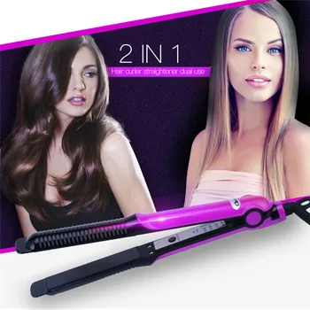 

2 in 1 Aluminum Heating Plate Hair Straightening Flat Iron Hair Curler Temperature Adjustable Rapid Heating Curling Iron Roller