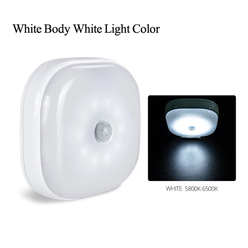Управление световым датчиком светодиодный пассивный инфракрасный датчик ночного освещения тело Активированный датчик движения шкаф свет для спальни, прихожей батарея питание ночника - Испускаемый цвет: White Shell