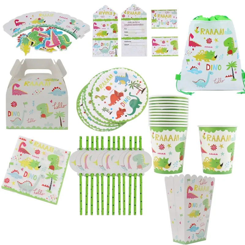 

Jungle Party Kids Boys Baby Happy Birthday Flag Banner Disposable Tableware Set Dinosaur Themed Party Decoration Supplies Favors