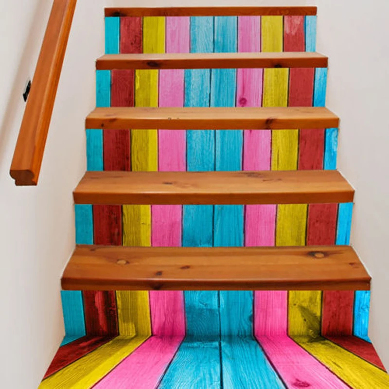 6Pcs/set 3D Self-adhesive  Vinyl Staircase Stair Riser Floor Sticker Wall Decal
