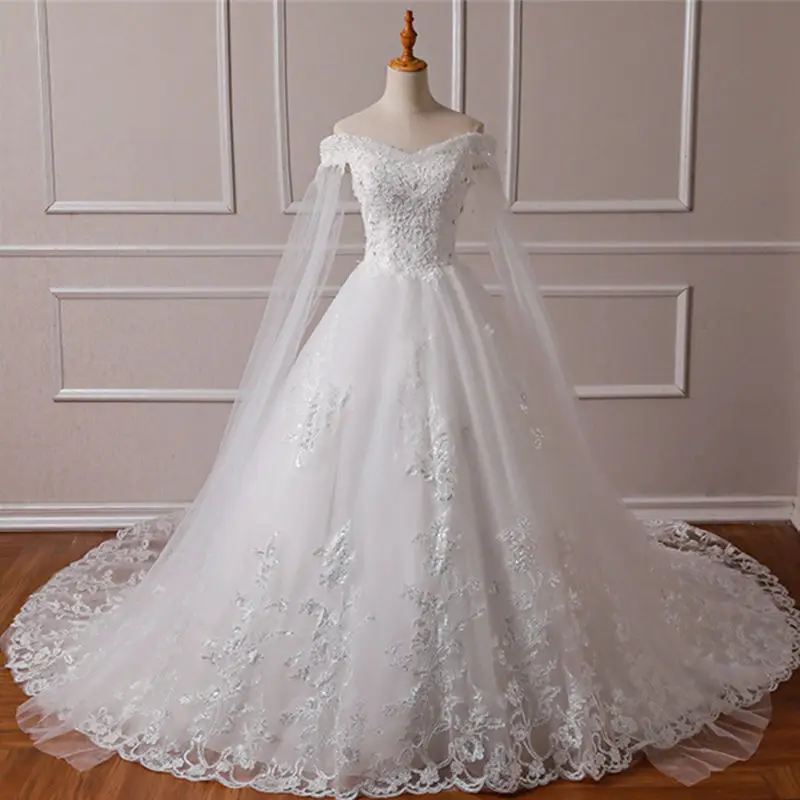 

Hot Sale 2019 Wedding Celebrity Backless Slash Neck Fashion Women Full Ball Gown Lace Elegant Party Bohemian Dresses Wholesale