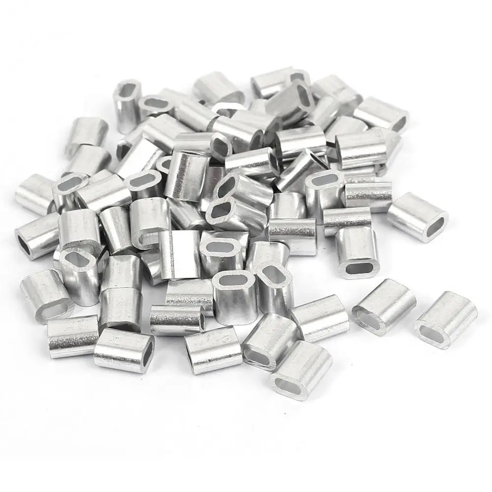 

2mm Aluminum Double Hole Wire Rope Clamp Clip Sleeve 80 Pcs