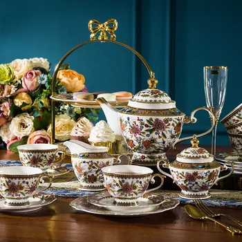 

American Coffee Cup Set Household European Bone Porcelain Teaware Ceramics British Girls Afternoon Camellia Teapot Set