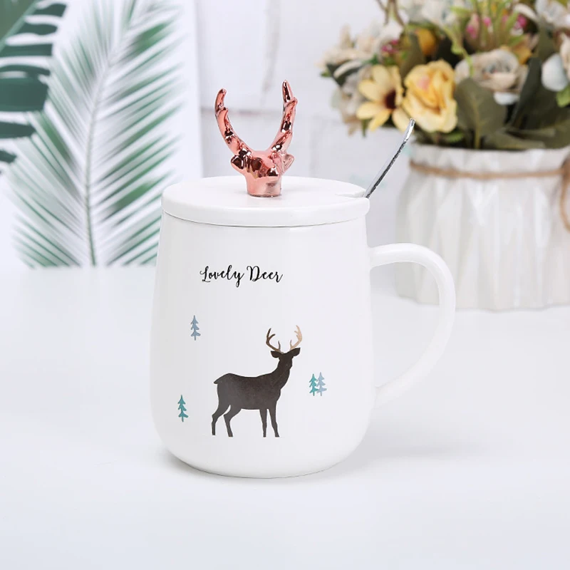 Керамическая кружка и ложка Tazas Рождественская чашка чайная с рисунком оленя
