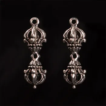 

10 PCS 41mm*14mm Vintage Tibetan Buddhist Alloy Antique Silver Color Spacer Beads Vajry Pestle Charms For Jewelry Making