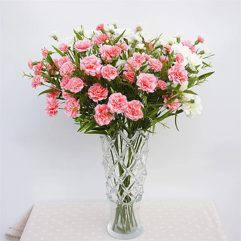 Flone 6 Heads Artificial Carnation Flower Simulation Small Carnation Fake Silk Flower Branch Home Decor Floral Festival Gift (1)