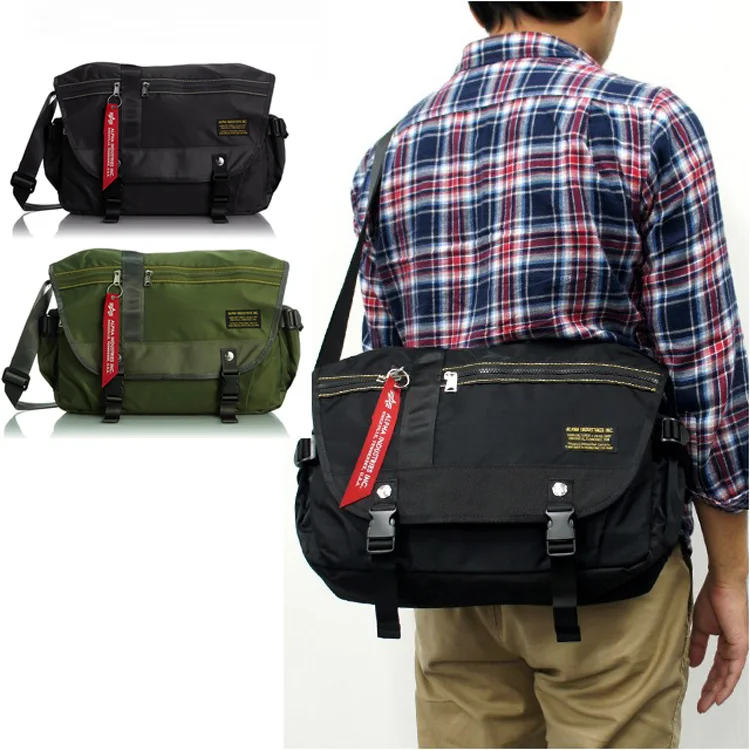 

Alpha Casual Man waterproof Shoulder Crossbody bags nylon Cowhide Large Capacity Travel Messenger bag Army fan flip shoulder bag