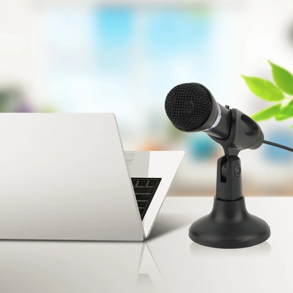 

Computer Notebook Desktop Microphone Wire Karaoke Handheld Microphone 3.5mm Mic With Base For Singing Recording