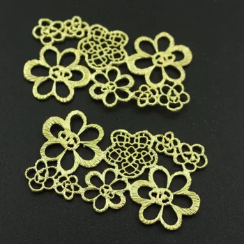 

Retro Stamping Embellishment Filigree Flower Pendant Charms Connectors Raw Brass Metal Findings DIY Jewelry Making