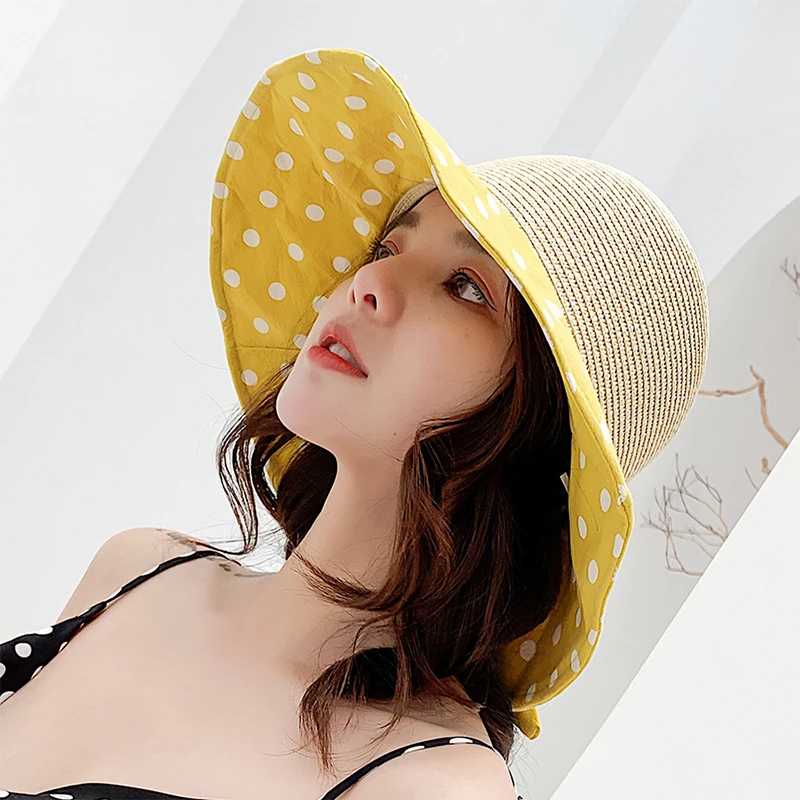 Mingjiebihuo женская летняя шляпа в горошек с бантом для путешествий, дышащая пляжная Рыбацкая шляпа, дикая Праздничная девочка, 6 цветов, Панама