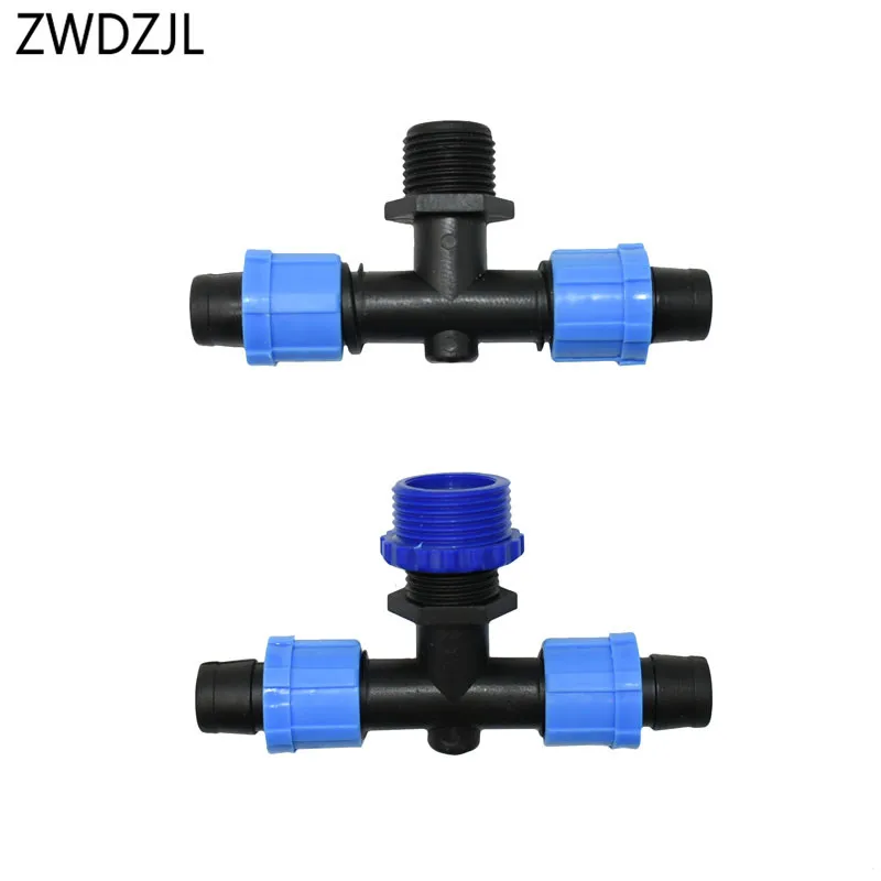 

Male 3/4 1/2 16mm drip tape tee water splitter Thread locking connector 3 way irrigation drip tape for greenhouse 1pcs
