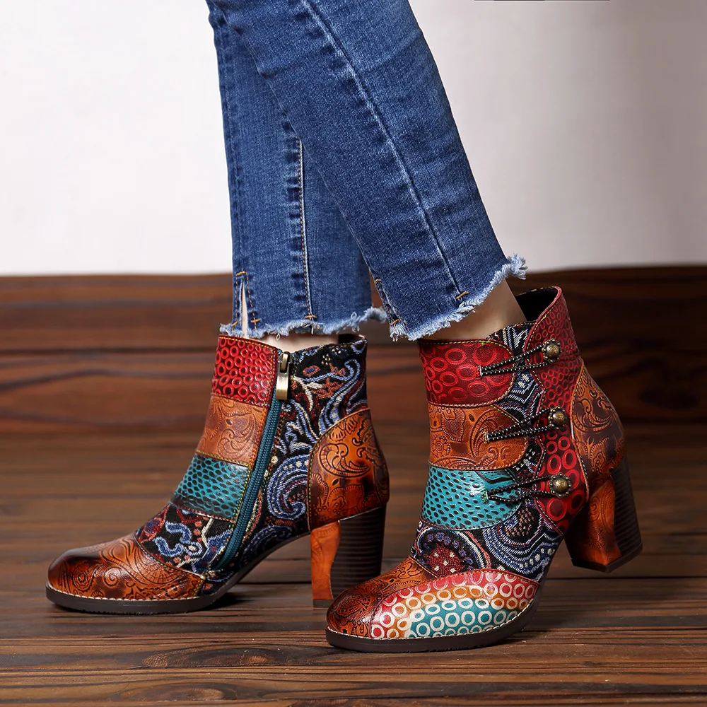 

European And American Cross-Border for 2019 New Style Fashion Handmade Leather Panel Jacquard Process Fashion Boots