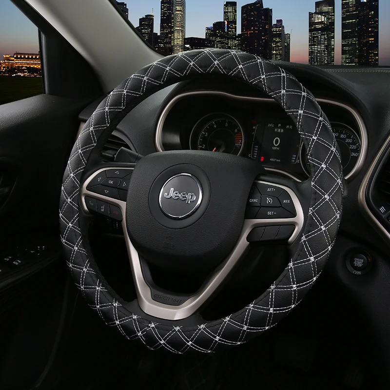 Universal Car PU Leather Steering Wheel Covers Anti slip Skidproof Durable 38CM/15" Dynamic