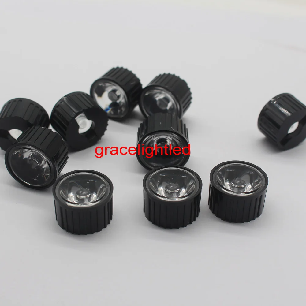 

10pcs 5/8/15/25/30/45/60/90/120 degrees LED Lens With Black Holder For 1W 3W 5W High Power LED Lamp Light