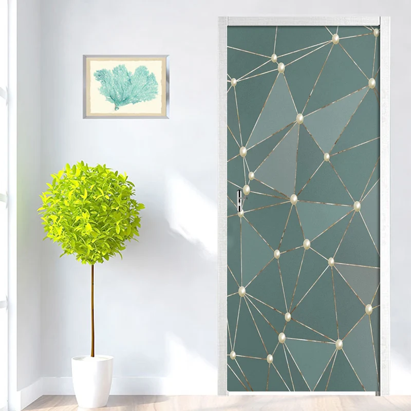 

DIY Self-adhesive Door Stickers 3D Gold Lines Abstract Geometric Greene Living Room Bedroom Door Decor PVC Waterproof Wallpaper