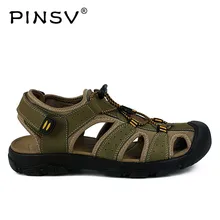 PINSV/Летняя обувь; мужские сандалии; кожаные пляжные сандалии; Мужская обувь; шлепанцы; уличные сандалии для мужчин; обувь размера плюс 38-47