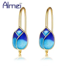 Almei 5% Мода Cloisonne серьги-гвоздики из керамики для женщин золотой цвет ювелирные изделия синий Тюльпан серьги цветы серьги-гвоздики женские CQ237