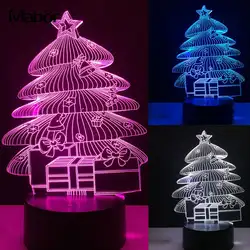 Творческий Красочные елка ночник 3D сенсорный выключатель света Зарядка через usb детей настольные лампы Рождественский