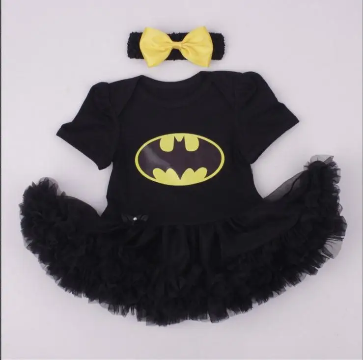 Explosion Models Halloween Cartoon Jumpsuit Female Baby Pettiskirt Super Hero Batman Superman Jumpsuit / Siamese Headband - Цвет: Черный