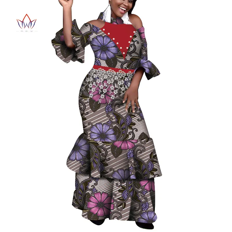 Африканские платья для женщин Базен riche стиль femme африканская одежда Леди Печатный воск плюс размер вечерние Длинные свадебные платья wy4792 - Цвет: 3