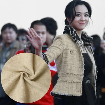 

Custom 150cm wide 100% wool woven fabric new beige lattice weaving full wool texture good autumn and winter coat fabric