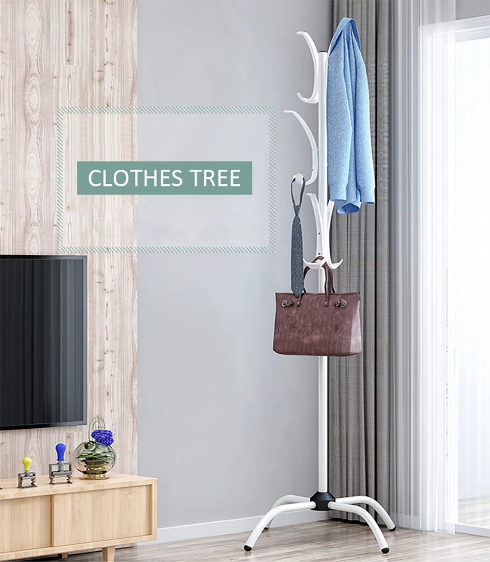 

Coat Rack Adult Clothes Tree Hat Hanger Durable Four-legged Bottom Clothes Rack With 6 Hooks For Bedroom Living Room Office