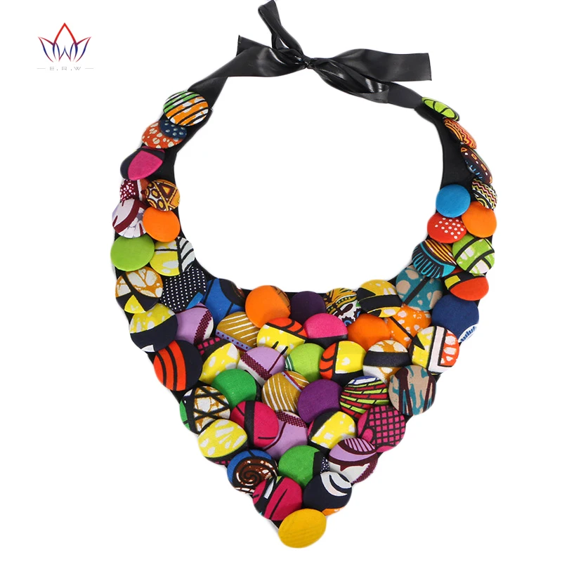 

2020 New Design African Ankara Button Triangle Necklace African Clothing African Multi Color Button Covered Necklace WYB076