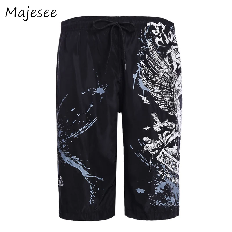 С принтом черепа Для мужчин мужские шорты в повседневном стиле короткие Европейский Стиль прямого кроя с резинкой на талии дышащие мягкие черном тонком каблуке; Мужские Модные Карманы