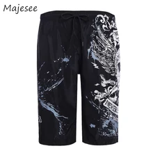 С принтом черепа Для мужчин мужские шорты в повседневном стиле короткие Европейский Стиль прямого кроя с резинкой на талии дышащие мягкие черном тонком каблуке; Мужские Модные Карманы