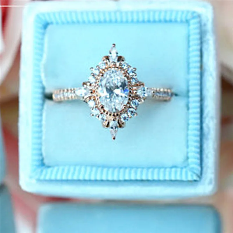 ROXI Роскошные блестящие овальные циркониевые кольца из розового золота для женщин, модные ювелирные изделия, инкрустированные Стразы, обручальное кольцо anillos mujer