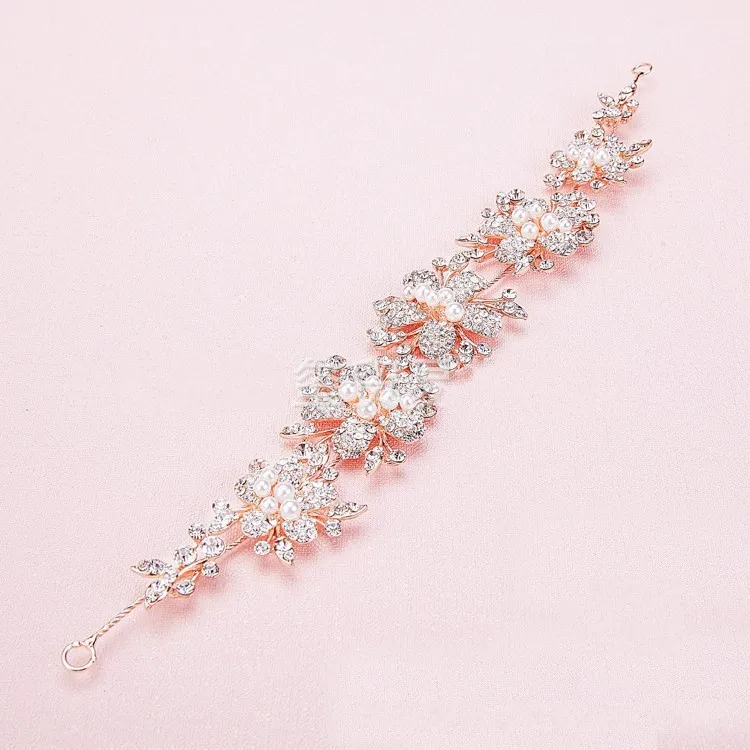 

Baroque Fashion Charming Pearl Crystal Bridal Tiaras Rhinestone Rose Gold Headbands for Women Wedding Hair Jewelry accessories