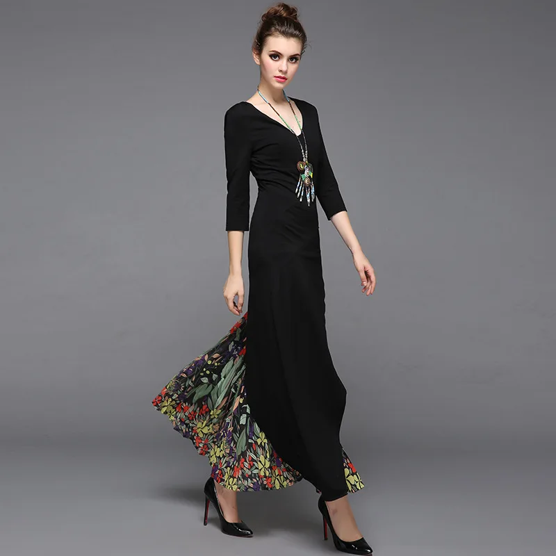 Vintage V-hals Katoen Chiffon Patchwork Geplooide Maxi Jurk Voor Herfst 2018 Vrouwen Elegante Bloemen Gedrukt Geplooide Lange Jurk XXL Vintage V-hals Katoen Chiffon Patchwork Geplooide Maxi Jurk Voor Herfst 2018 Vrouwen Elegante Bloemen Gedrukt Geplooide Lange Jurk XXL