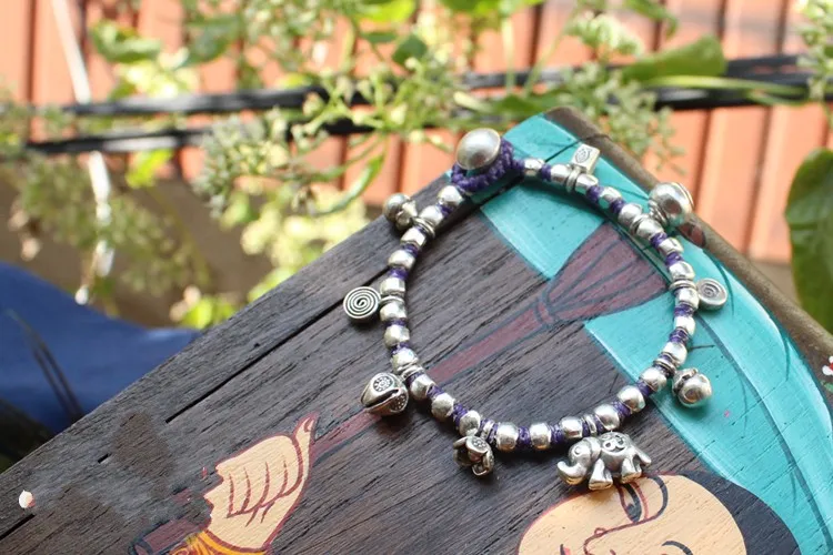 New Original hand-woven Thai silver S990 silver bracelet for woman elephant flower woman's bracelet woman's anklet