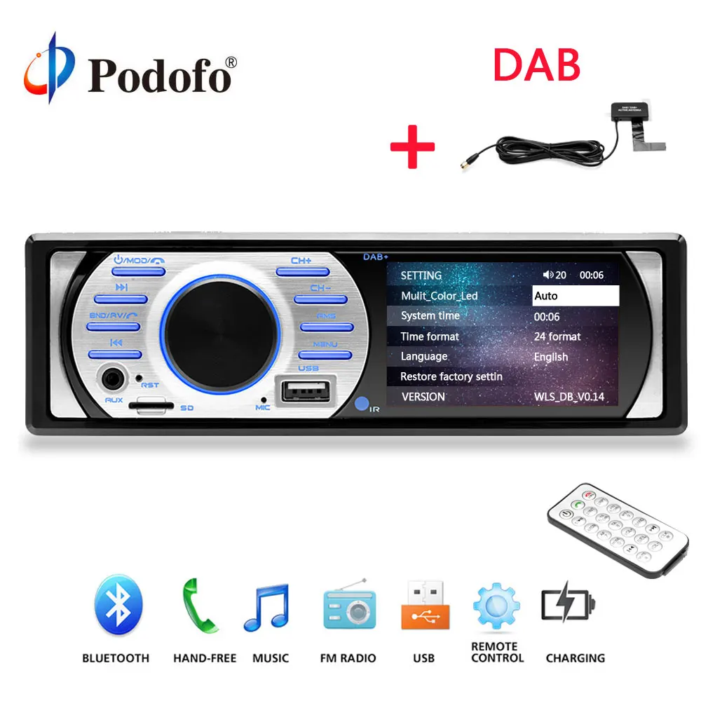

Podofo 1Din Car MP5 Player Radios Auto Audio Stereo Autoradio 12V In-dash 1 Din Car Radio FM Bluetooth Stereo Audio Support DAB