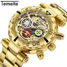 TEMEITE Golden Watch for Male Calendar Stainless Steel Quartz Wristwatch Men's Fashion Big Watches Top Brand Luxury Clock TEMEITE Golden Watch for Male Calendar Stainless Steel Quartz Wristwatch Men's Fashion Big Watches Top Brand Luxury Clock