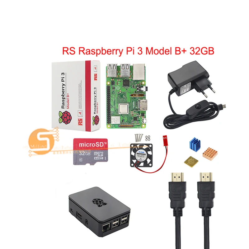 Raspberry Pi 3 Model B +/3 стартовый комплект + чехол + 16/32G sd-карта + вентилятор + адаптер питания + кабель HDMI + радиатор для RPI 3/3b +