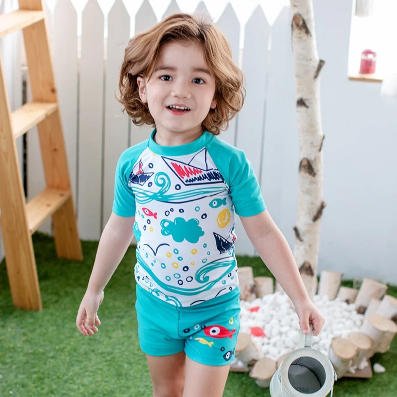 Roupa de Banho dos Miúdos Meninos Maiô Duas Peças Rash Guards Natação Troncos Nadar Conjunto Proteção Solar uv Crianças Maiôs 25 High Quality Mamãe e Bebê