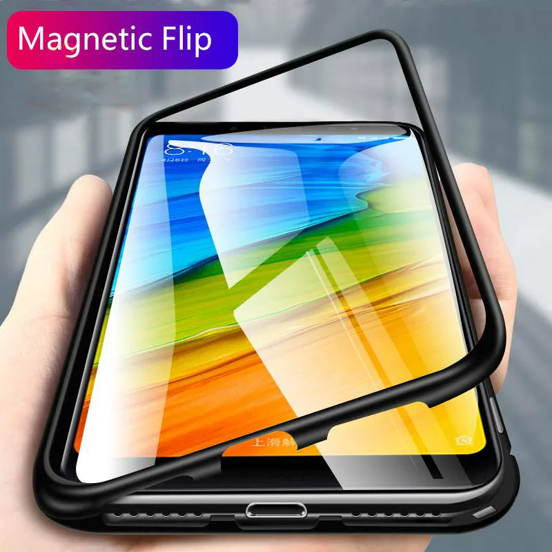 

For Xiaomi Redmi Note 5 Pro 6 Pro 7 6A Magnetic Adsorption Tempered Glass Back Cover Metal Cases For Xiaomi Mi8 SE Mi 9 6X A2 F1