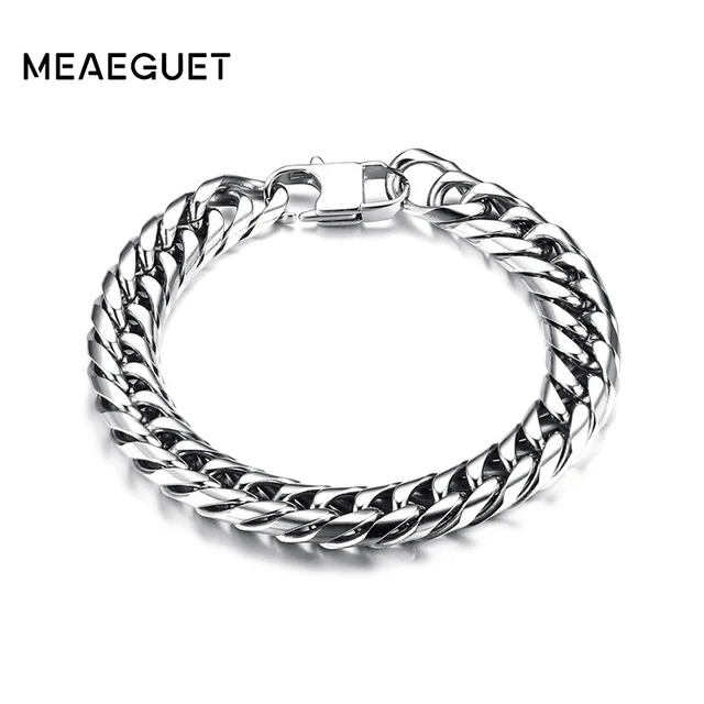 Best Price Meaeguet 10mm Punk Rock Curb Chain Link Bracelet & Bangle Polished Silver Tone Stainless Steel Bracelet Pulseras Accessories Best Price Meaeguet 10mm Punk Rock Curb Chain Link Bracelet & Bangle Polished Silver Tone Stainless Steel Bracelet Pulseras Accessories