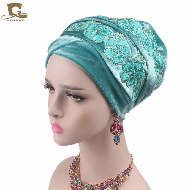 New Luxury 3D flower Velvet Nigerian Turban long Head Wrap 