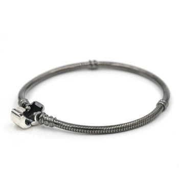 

925 Sterling Silver Black Oxidized Silver with Clasp Bracelet Charm Bracelet Men Jewelry Compatible with European Jewelry