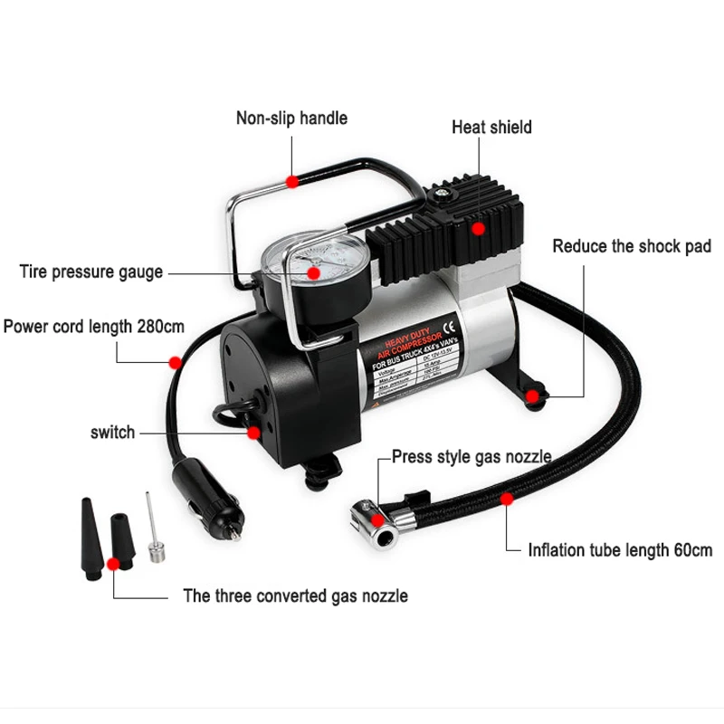 100PSI супер поток автомобильный Автомобильный Воздушный Компрессор DC 12 В автомобильный шиномонтажный Портативный Автомобильный Компрессор Электрический манометр