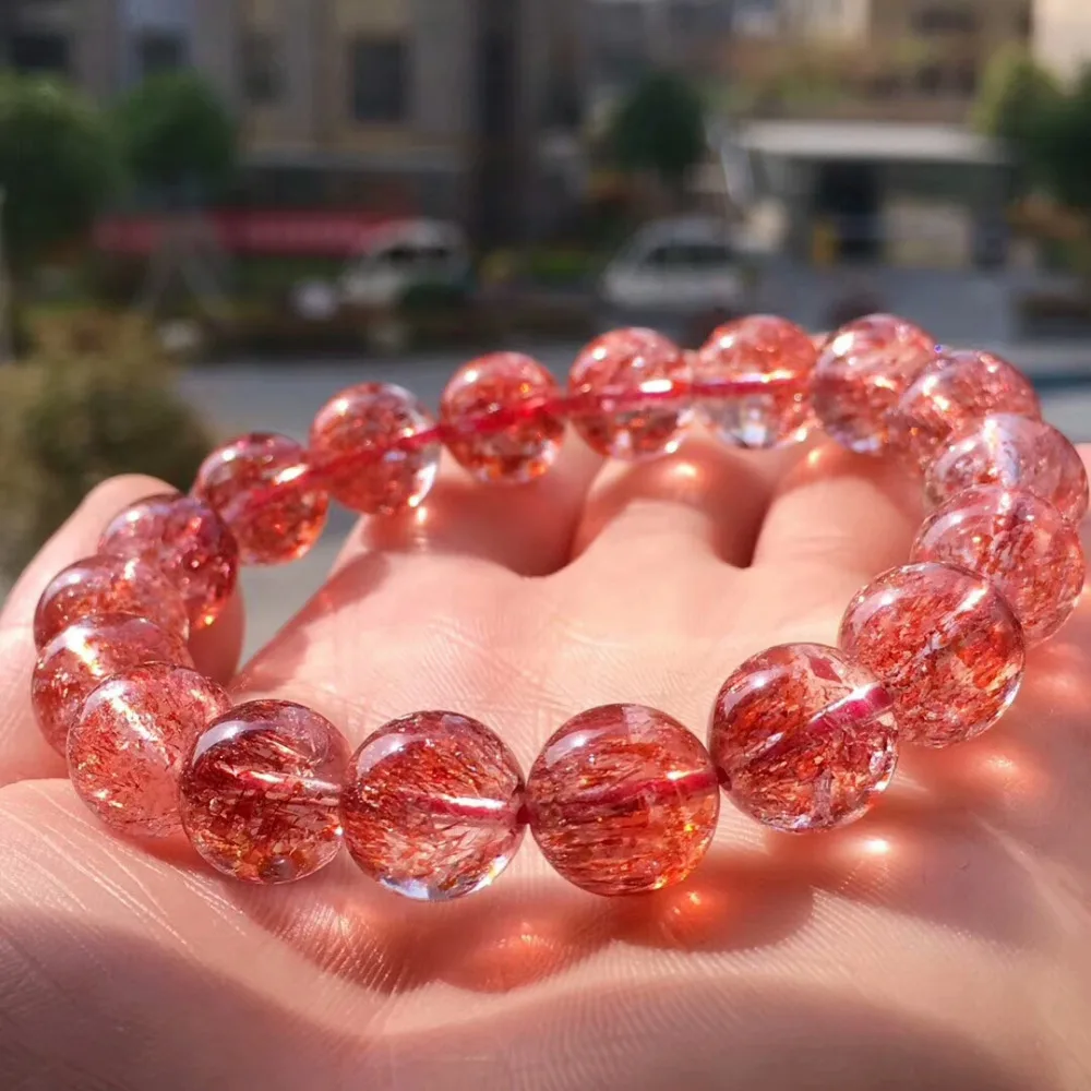 Подлинный натуральный Lepidocrocite кварц красный супер семь прозрачный 12 мм круглый шарик стрейч Кристалл Браслеты для женщин