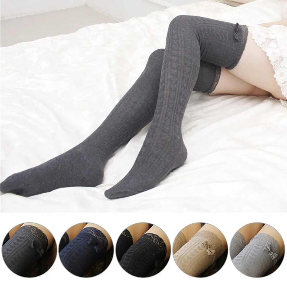 Fashion Sexy Lace Women long socks Heart Pattern Vertical Winter Warm