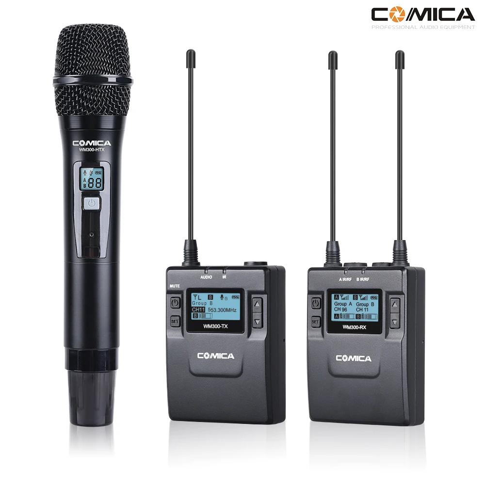 COMICA CVM WM300B/D Металлический UHF 96 канальный беспроводной моно/стерео петличный