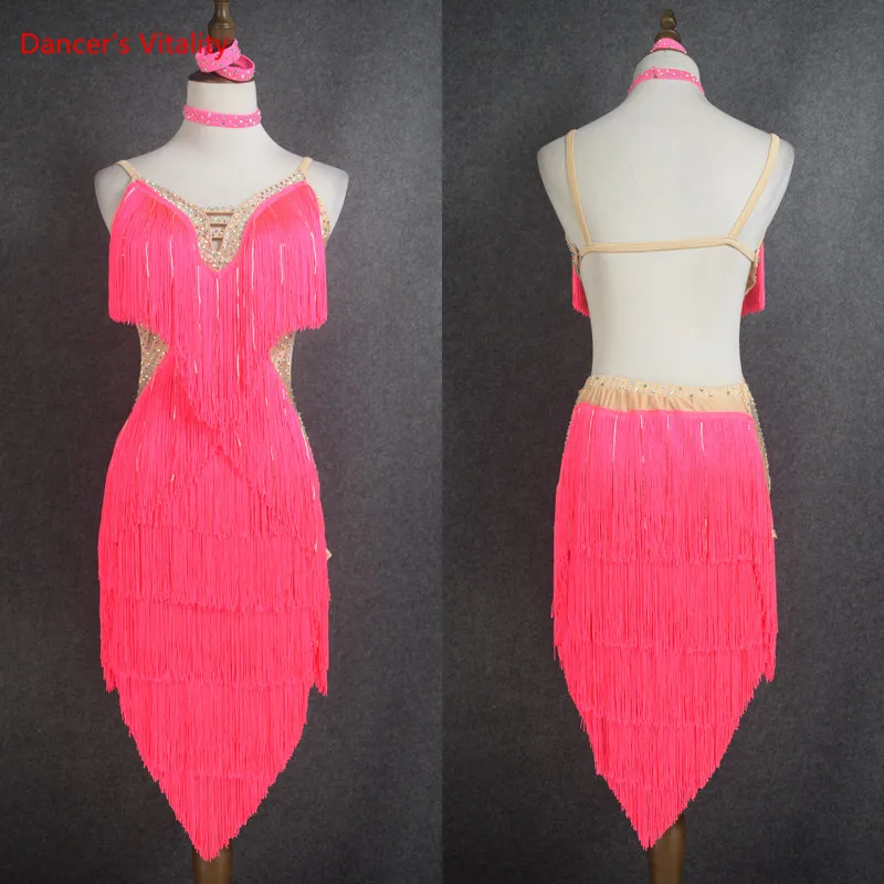 

Dancer's Vitality Tassel Harness Back Opening V Collar Latin Dance Dress Men's Samba Salsa Tango Dress For Cha Cha Dance Dress