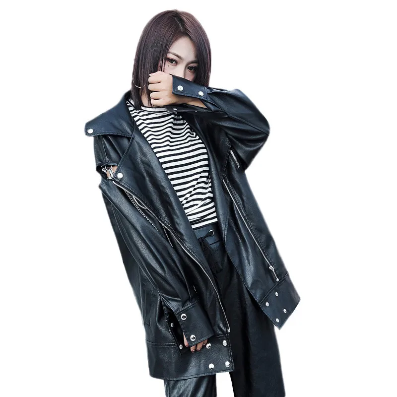 Bf Dt0108 Femmes Conventional Veste Long Add Black Manteau Hiver black Grande Lâche Pu Printemps Style Automne Mediun En Cuir Moto Taille Cotton 4OaWUr4