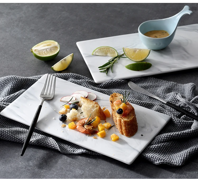 ANTOWALL Скандинавская мраморная текстура керамическая тарелка Европейский стиль прямоугольное блюдо для суши закуски Десерт Торт Пицца Плоский Поднос