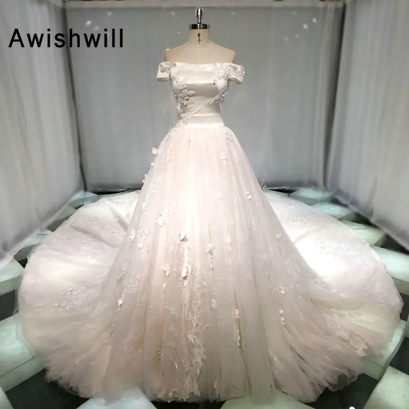 Vestido De Noiva Princesa Luxo Vintage Boat Neck Wedding Dress